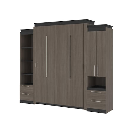 Orion 104W Queen Murphy Bed And Narrow Storage Solutions With Drawers (105W), Bark Gray & Graphite